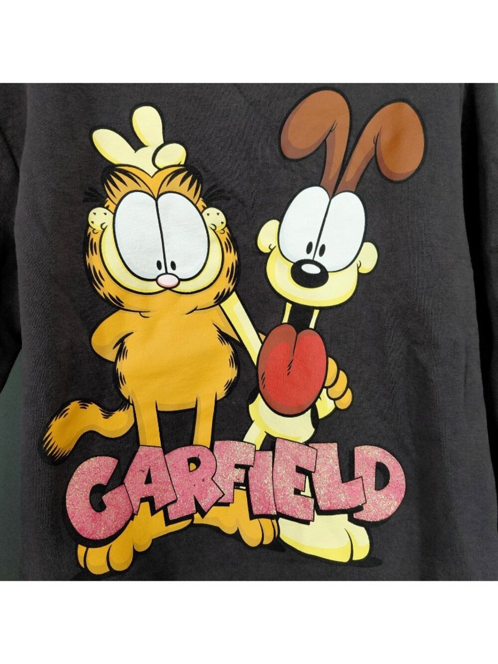 Garfield Sweatshirt Girls 7-8 Black Glitter Graphic Fleece Pullover Odie